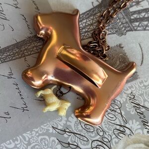 VINTAGE COPPER SCOTTIE COOKIE CUTTER + Cracker Jack charm NECKLACE
